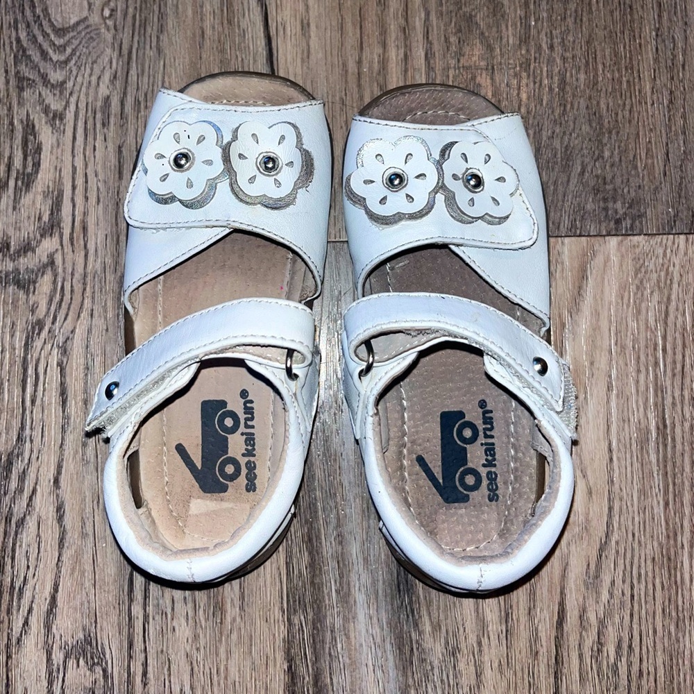 See Kai Run White Sandals with Floral Design